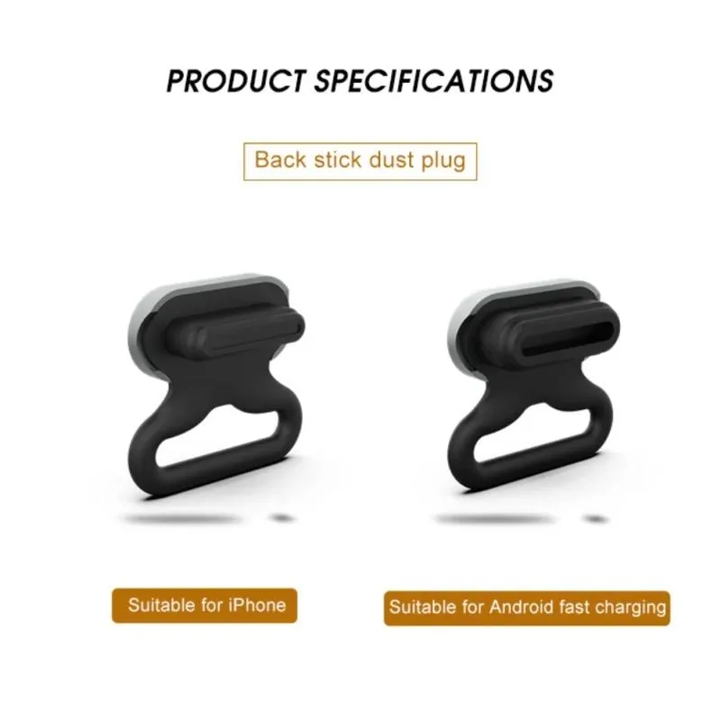 2-In-1 Silicone Dust Plug & Lanyard Set - Black