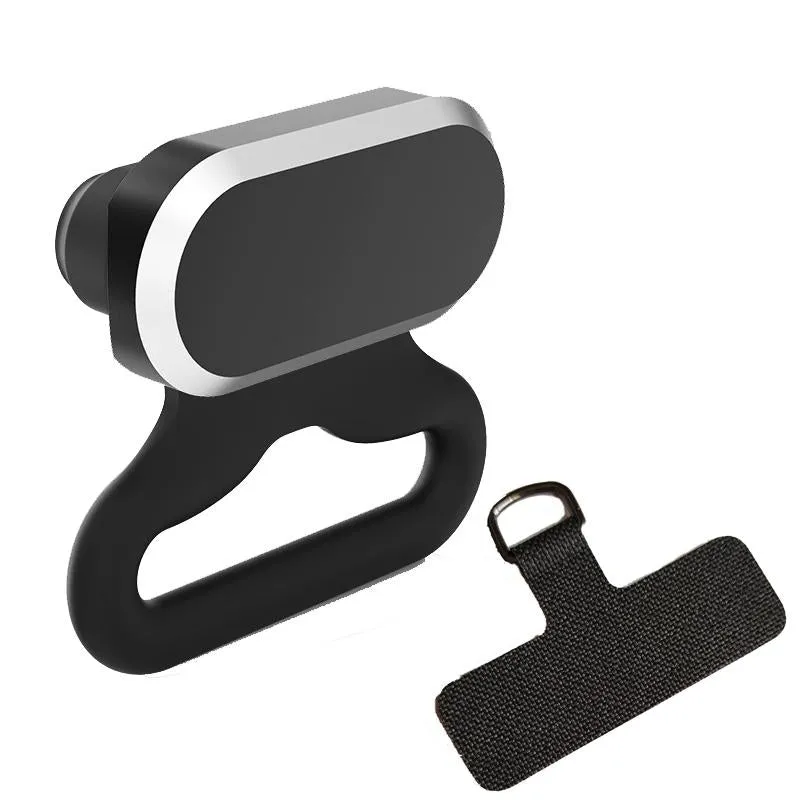 2-In-1 Silicone Dust Plug & Lanyard Set - Black