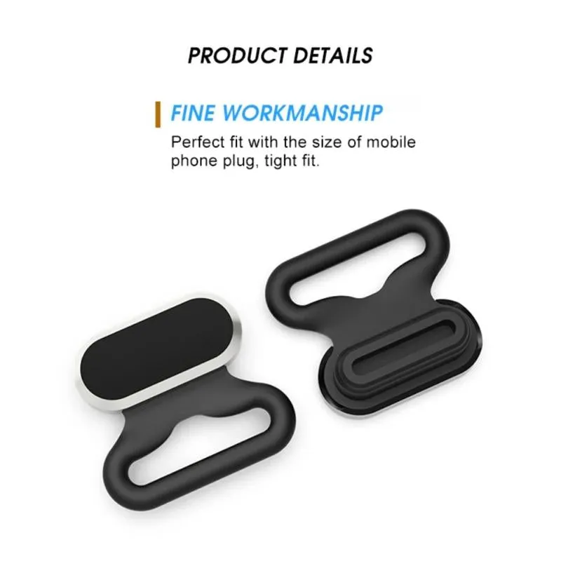 2-In-1 Silicone Dust Plug & Lanyard Set - Black