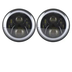 2 Pcs 7 Inch Dc12V 6000K - 6500K 50W Car Led Headlight Cree Lamp Beads For Jeep Wrangler / Harley Support App   Bluetooth Control Black