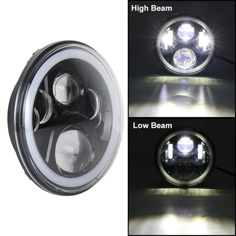 2 Pcs 7 Inch Dc12V 6000K - 6500K 50W Car Led Headlight Cree Lamp Beads For Jeep Wrangler / Harley Support App   Bluetooth Control Black