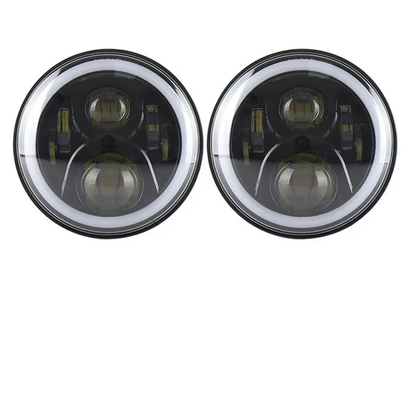 2 Pcs 7 Inch Dc12V 6000K - 6500K 50W Car Led Headlight Cree Lamp Beads For Jeep Wrangler / Harley Support App   Bluetooth Control Black