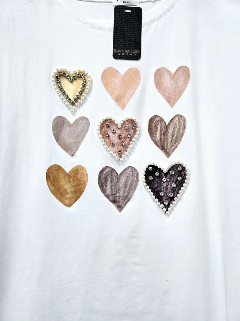 (2P.PACK) Pearl Crystal Multi Heart Cotton Top T-shirt
