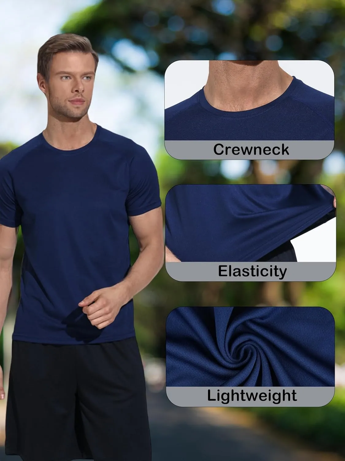 3 Pack Mens Athletic Shirts Performance Dry Fit Workout Gym Running Short Sleeve T-Shirt Moisture Wicking