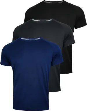 3 Pack Mens Athletic Shirts Performance Dry Fit Workout Gym Running Short Sleeve T-Shirt Moisture Wicking