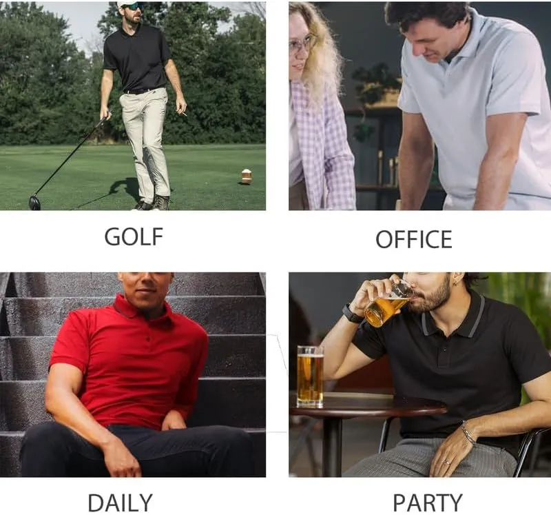 3 Pack Mens Polo Shirts Short Sleeve Performance Moisture Wicking Golf Shirt Athletic Quick Dry Collar Casual Shirts