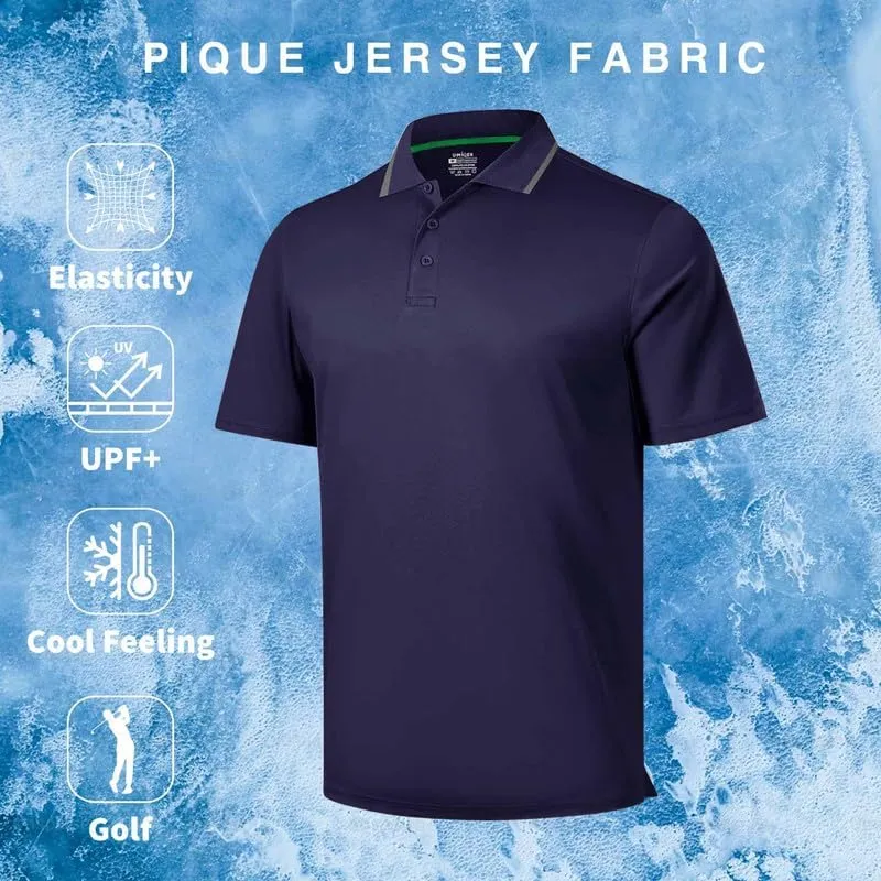 3 Pack Mens Polo Shirts Short Sleeve Performance Moisture Wicking Golf Shirt Athletic Quick Dry Collar Casual Shirts