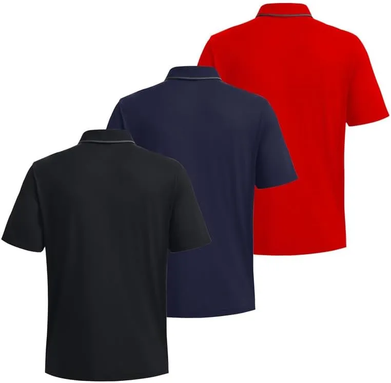 3 Pack Mens Polo Shirts Short Sleeve Performance Moisture Wicking Golf Shirt Athletic Quick Dry Collar Casual Shirts