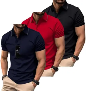 3 Pack Mens Polo Shirts Short Sleeve Performance Moisture Wicking Golf Shirt Athletic Quick Dry Collar Casual Shirts