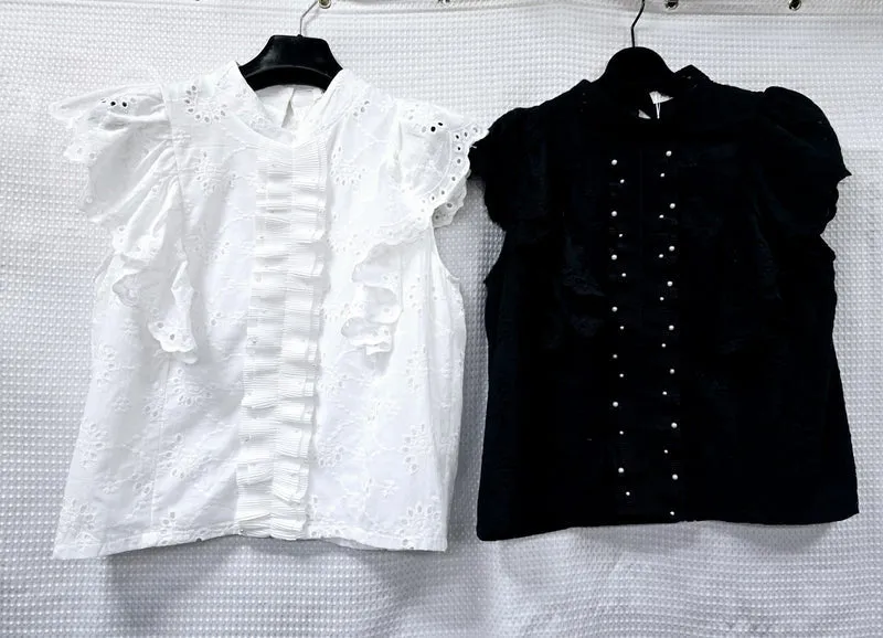 (3P.PACK) Pearl Trim Anglais Lace Blouse