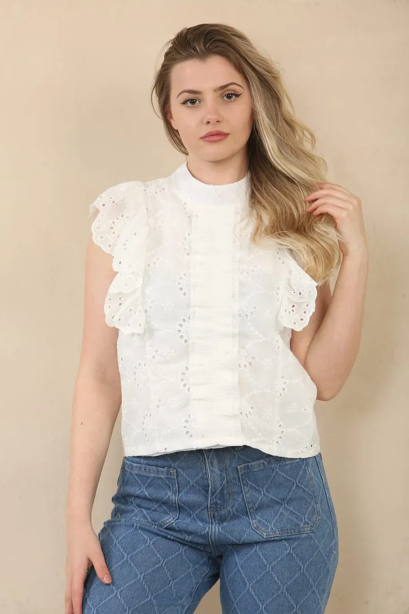 (3P.PACK) Pearl Trim Anglais Lace Blouse