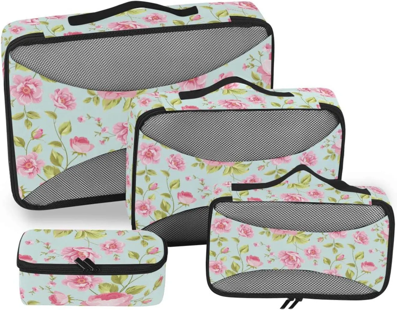 4 Pcs Travel Packing Cubes for Suitcases Luxurious Peony Blue Travel Packing Cubes Visible Luggage Cubes Organizers Suitcase Organizer Bags Set