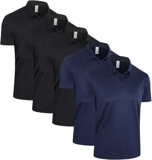 5 Pack Polo Shirts for Men Quick Dry Performance Short Sleeve Golf Moisture Wicking Athletic Collar Tops
