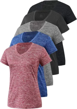5-Pack Women's Short Sleeve Dry Fit T-Shirt Moisture Wicking Athletic V-Neck Tee