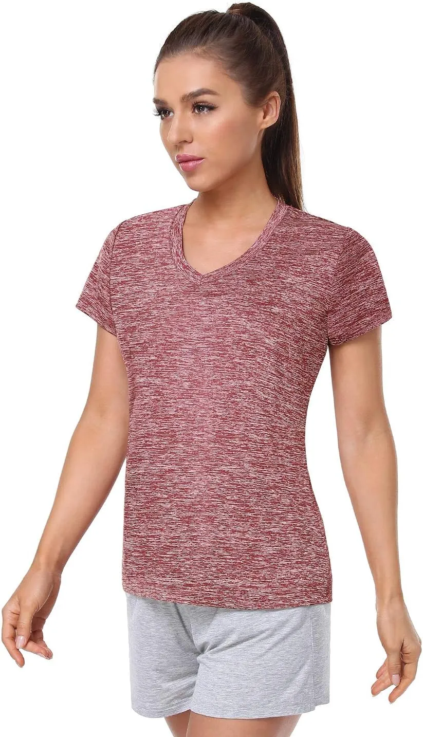 5-Pack Women's Short Sleeve Dry Fit T-Shirt Moisture Wicking Athletic V-Neck Tee