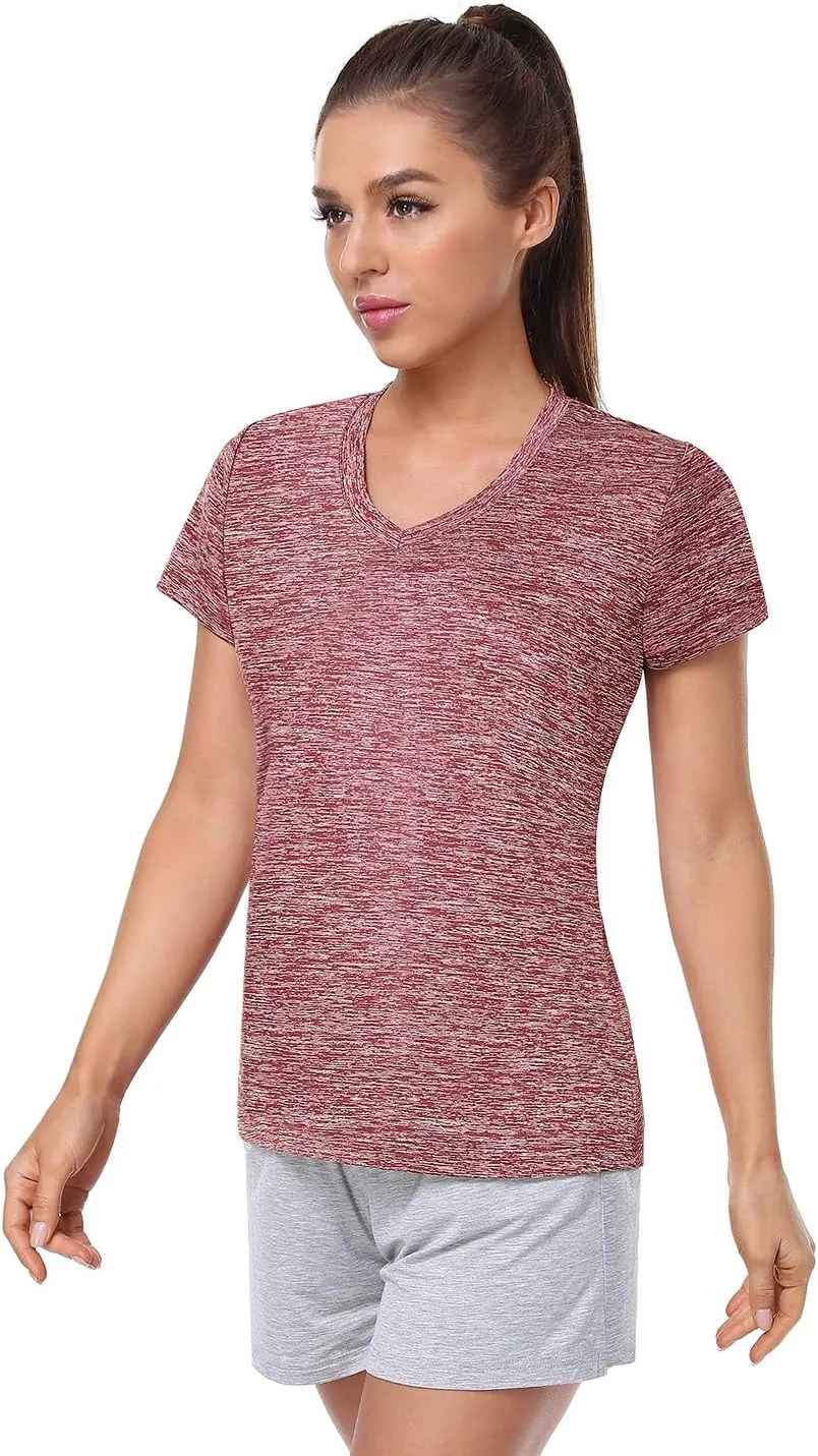 5-Pack Women's Short Sleeve Dry Fit T-Shirt Moisture Wicking Athletic V-Neck Tee