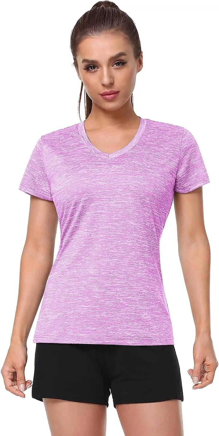 5-Pack Women's Short Sleeve Dry Fit T-Shirt Moisture Wicking Athletic V-Neck Tee