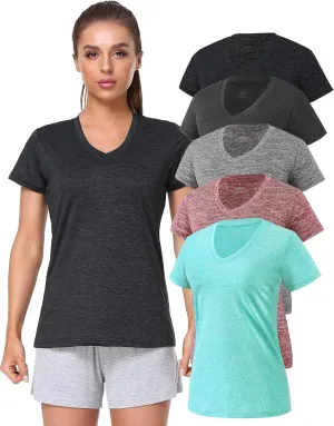 5-Pack Women's Short Sleeve Dry Fit T-Shirt Moisture Wicking Athletic V-Neck Tee