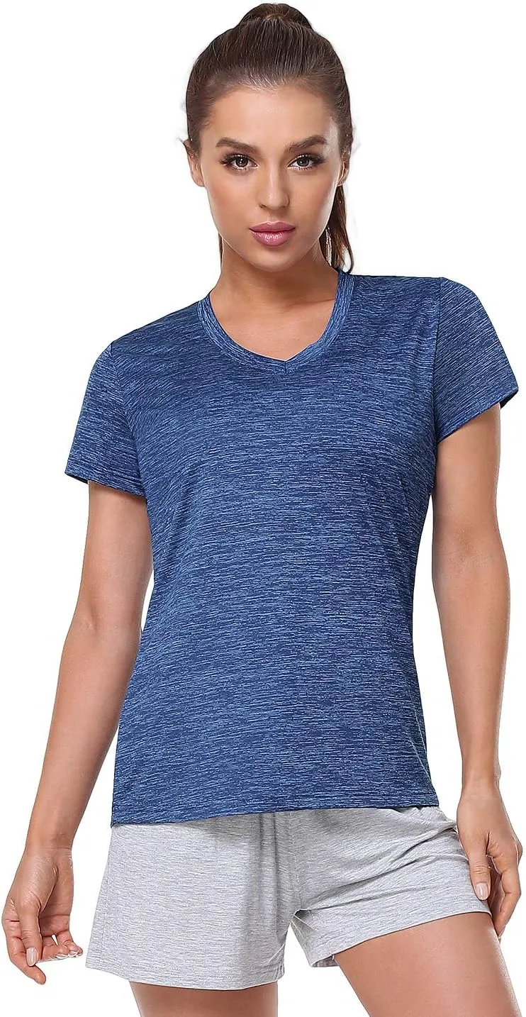 5-Pack Women's Short Sleeve Dry Fit T-Shirt Moisture Wicking Athletic V-Neck Tee