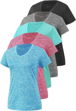 5-Pack Women's Short Sleeve Dry Fit T-Shirt Moisture Wicking Athletic V-Neck Tee