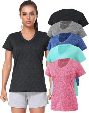 5-Pack Women's Short Sleeve Dry Fit T-Shirt Moisture Wicking Athletic V-Neck Tee