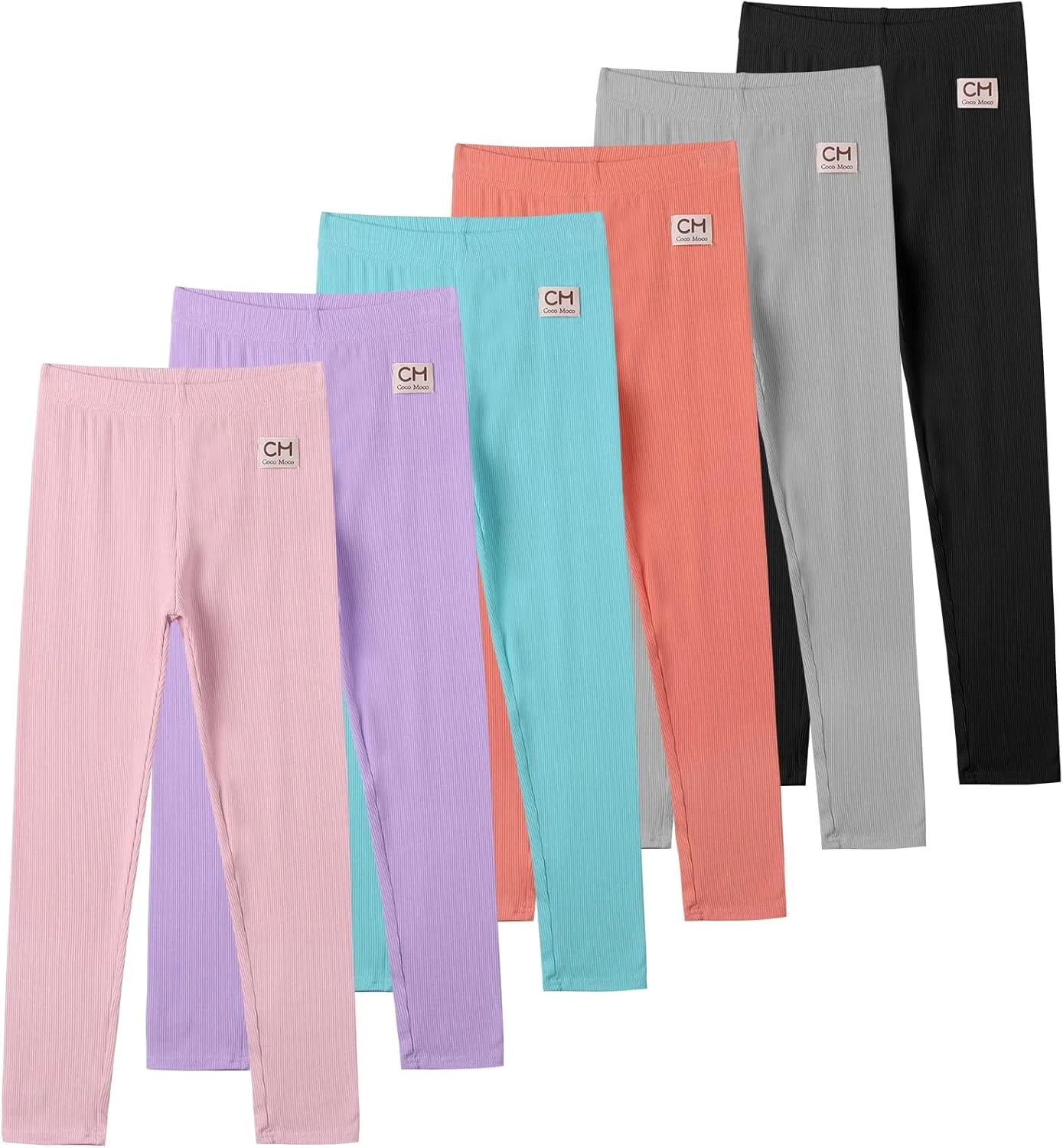 6 Pack Girls Leggings Multipack Girls Soft Comfortable Pants Kids Basic Full Length Stretchy Pants
