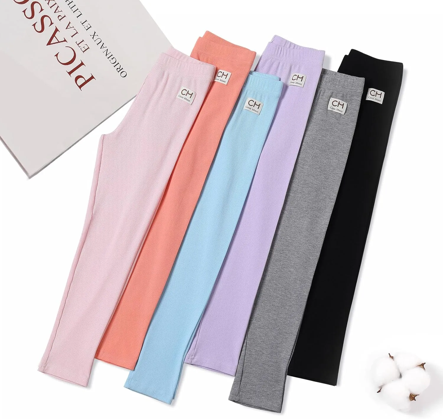 6 Pack Girls Leggings Multipack Girls Soft Comfortable Pants Kids Basic Full Length Stretchy Pants