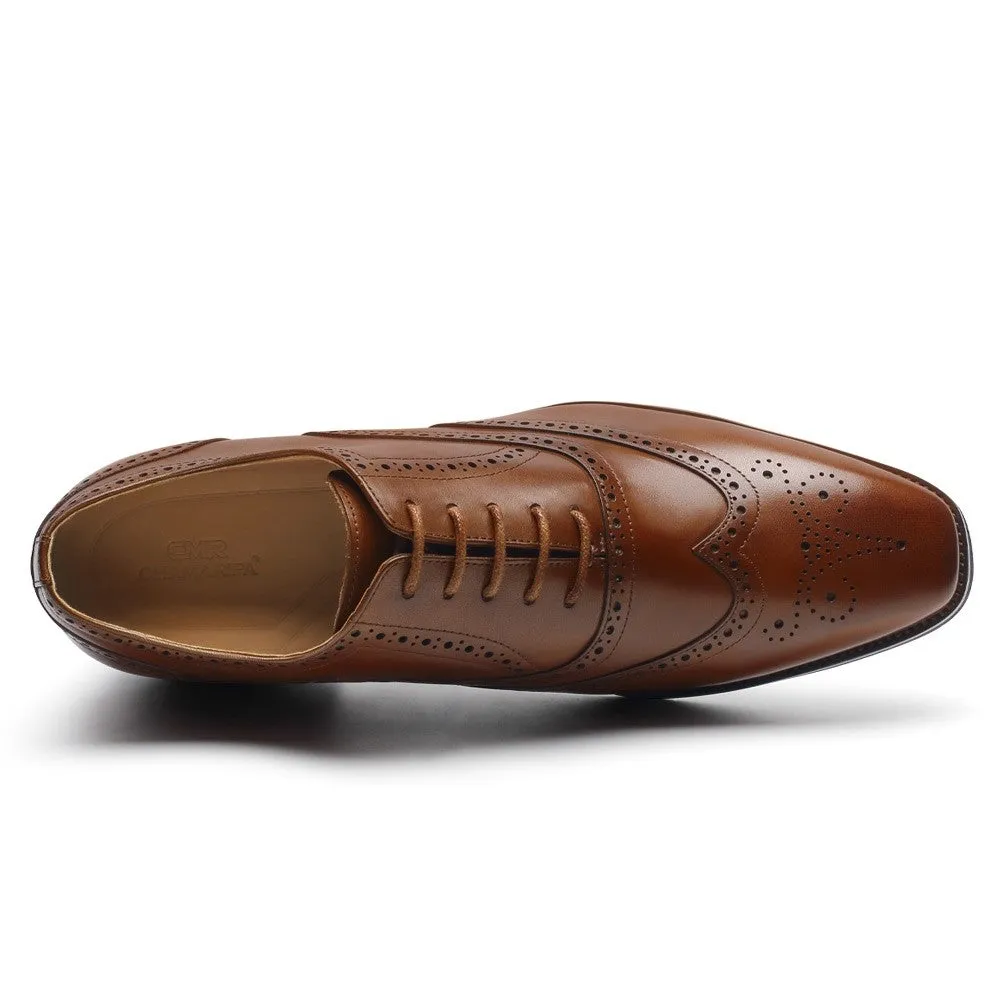 6CM/2.36 Inches CMR CHAMARIPA Classic Brown Leather Wingtip Oxford Elevator Shoes