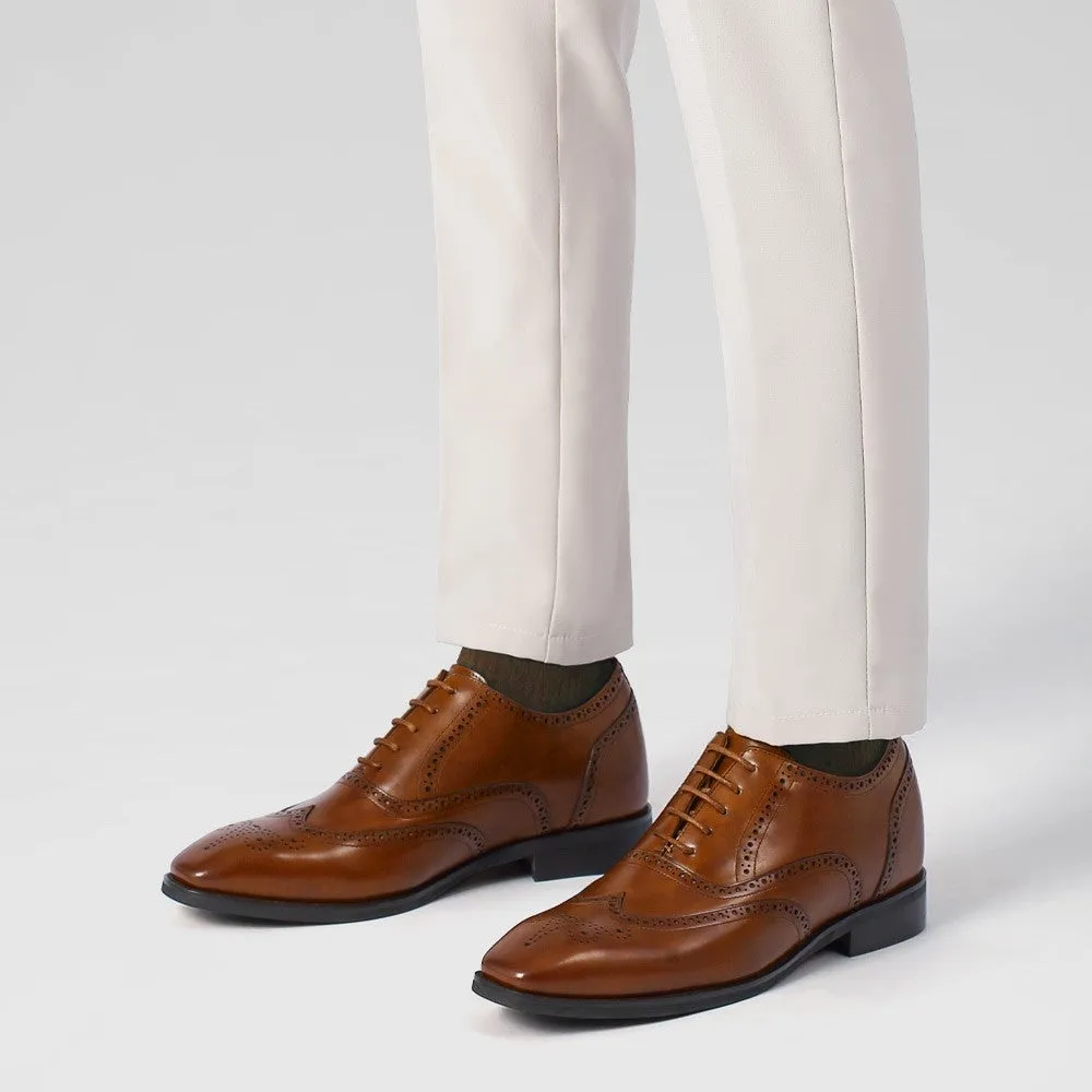 6CM/2.36 Inches CMR CHAMARIPA Classic Brown Leather Wingtip Oxford Elevator Shoes