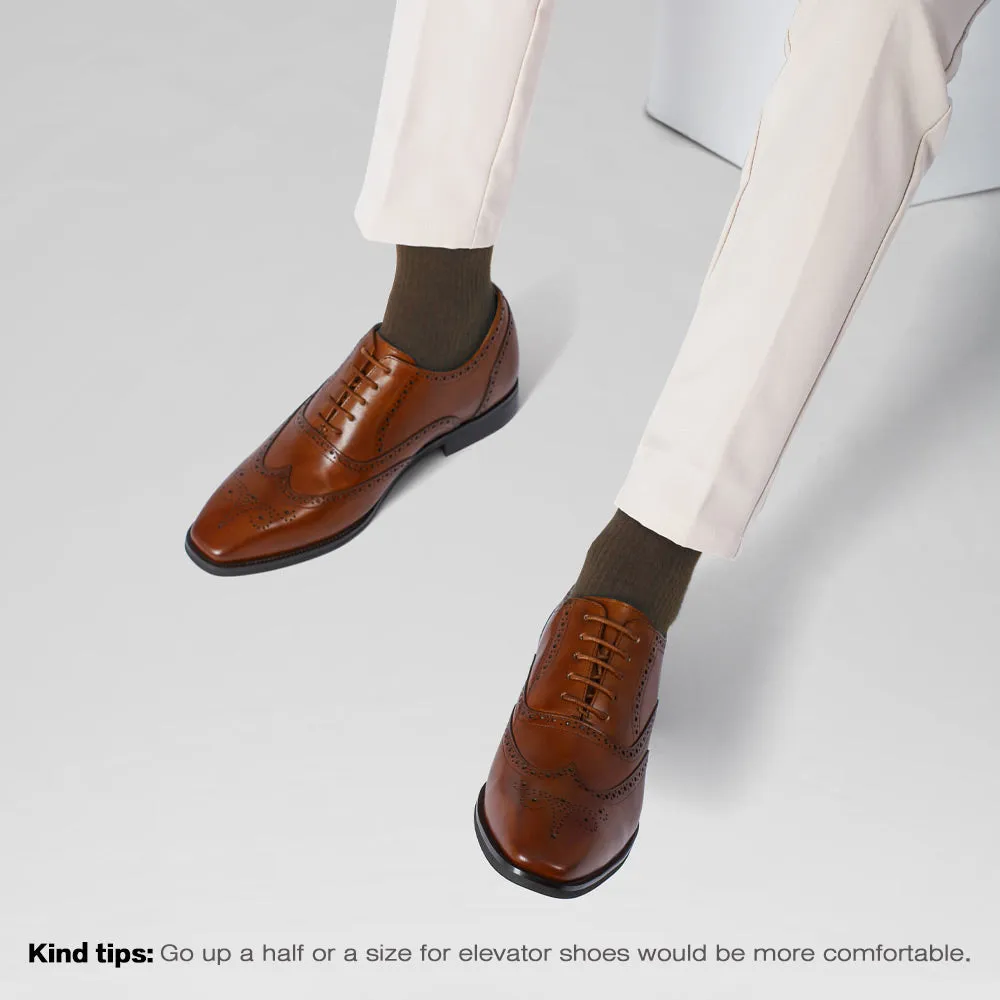6CM/2.36 Inches CMR CHAMARIPA Classic Brown Leather Wingtip Oxford Elevator Shoes