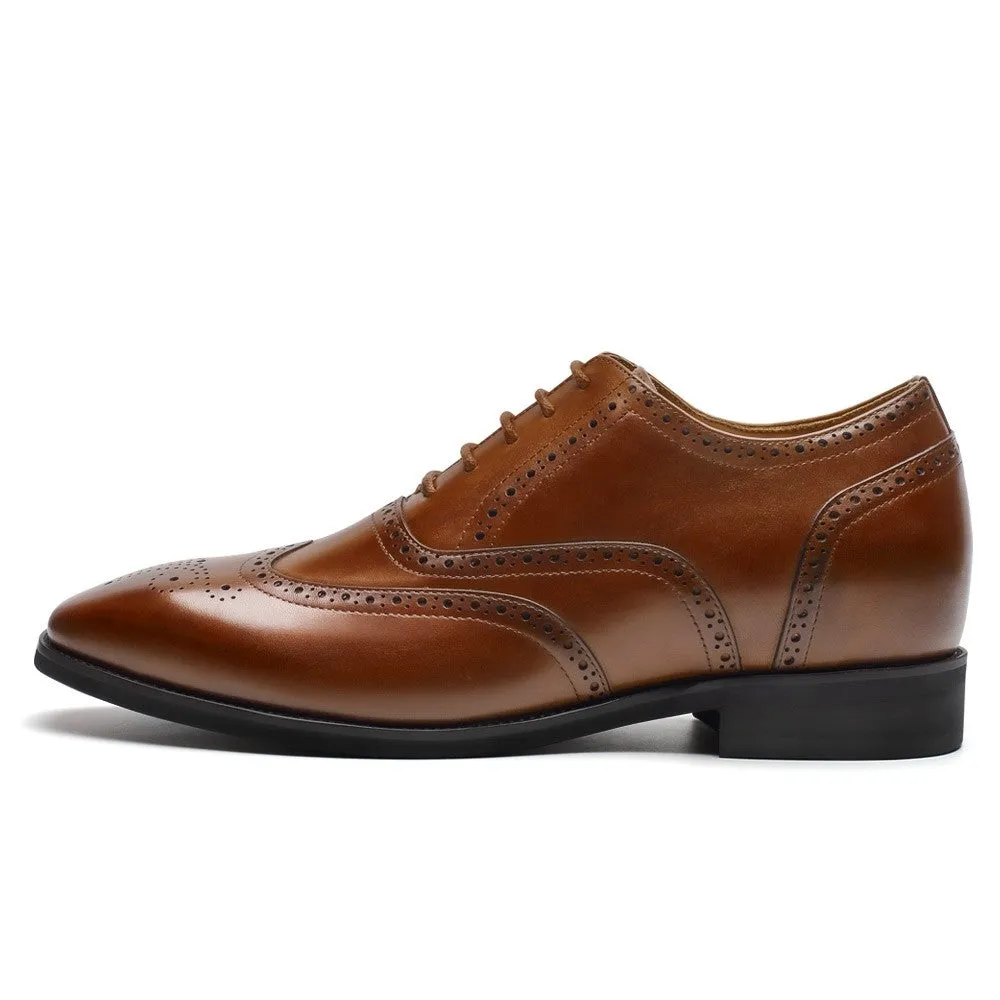 6CM/2.36 Inches CMR CHAMARIPA Classic Brown Leather Wingtip Oxford Elevator Shoes
