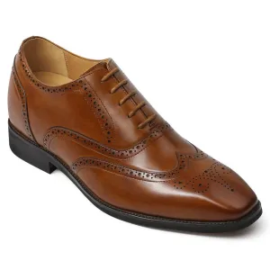 6CM/2.36 Inches CMR CHAMARIPA Classic Brown Leather Wingtip Oxford Elevator Shoes