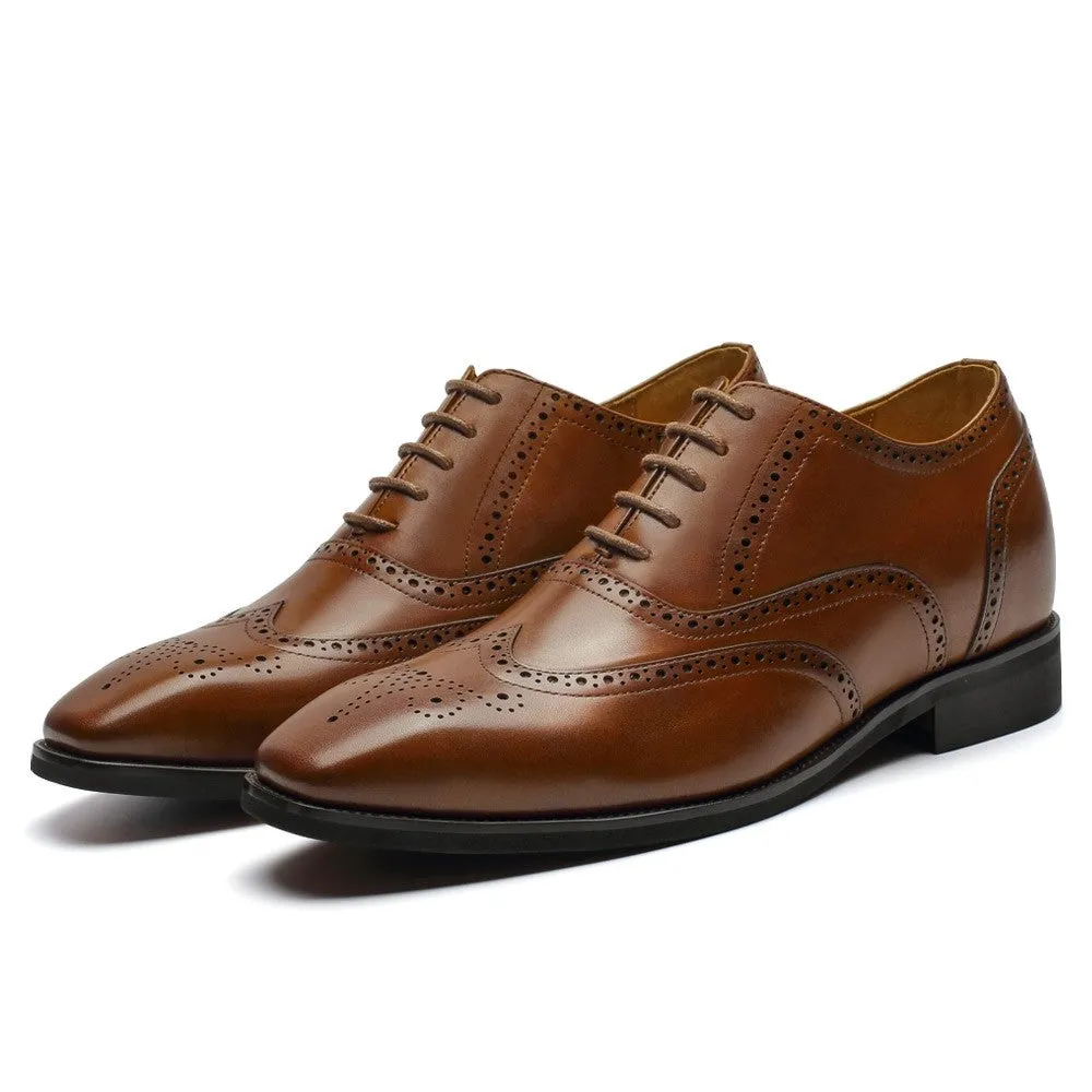 6CM/2.36 Inches CMR CHAMARIPA Classic Brown Leather Wingtip Oxford Elevator Shoes