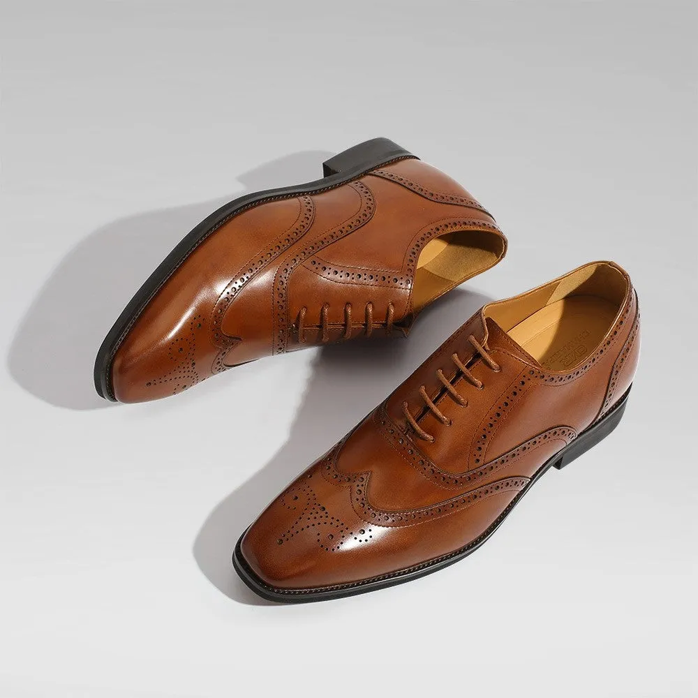 6CM/2.36 Inches CMR CHAMARIPA Classic Brown Leather Wingtip Oxford Elevator Shoes