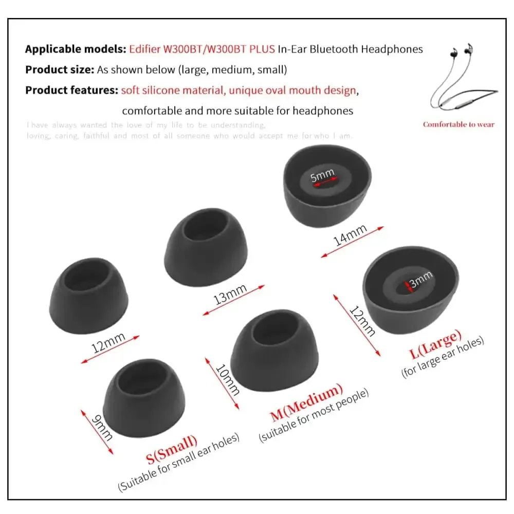 6pcs Silicone Oval Mouth Ear Tips for Edifier W300bt Plus Headphones