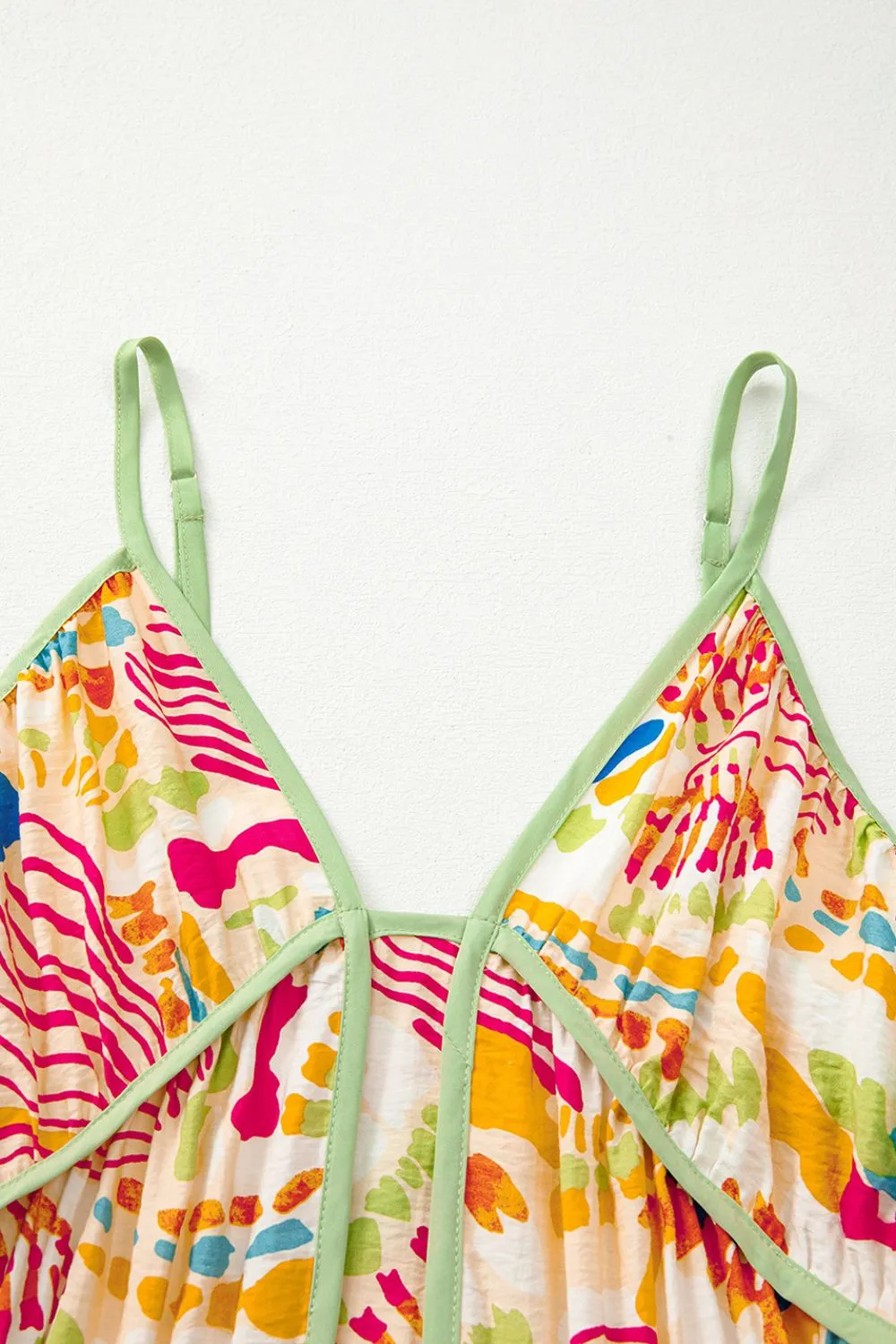 Abstract Print Spaghetti Strap Piping Detail Maxi Dress