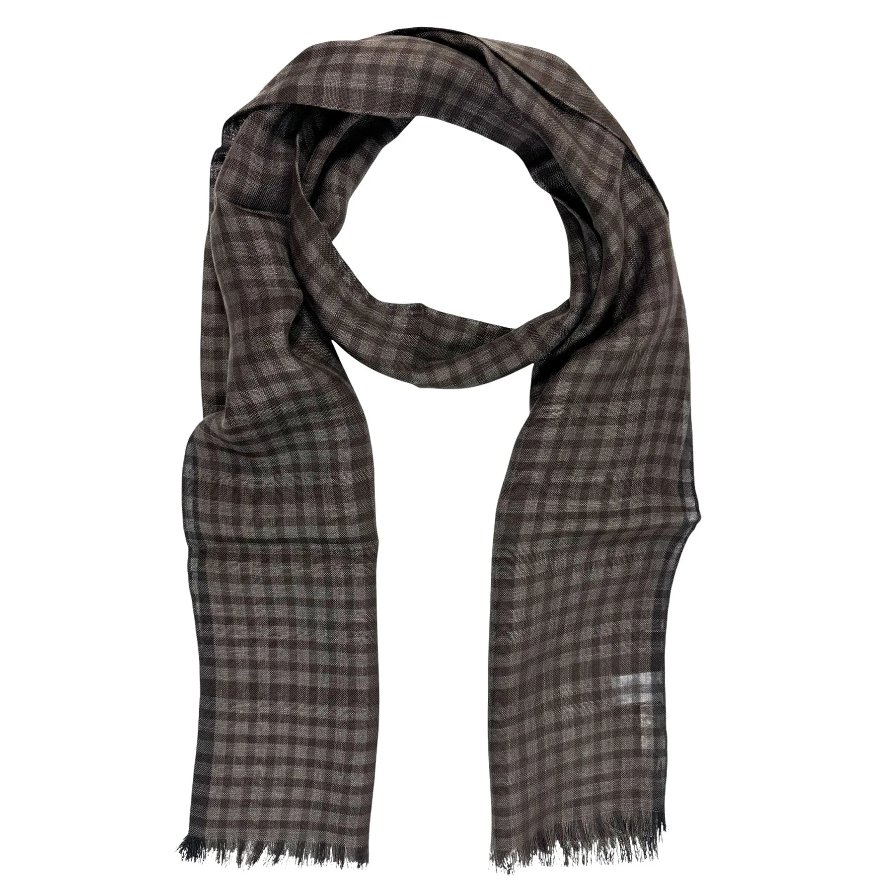 Agnona Scarf Brown Check - Light Weight Linen Silk Shawl SALE
