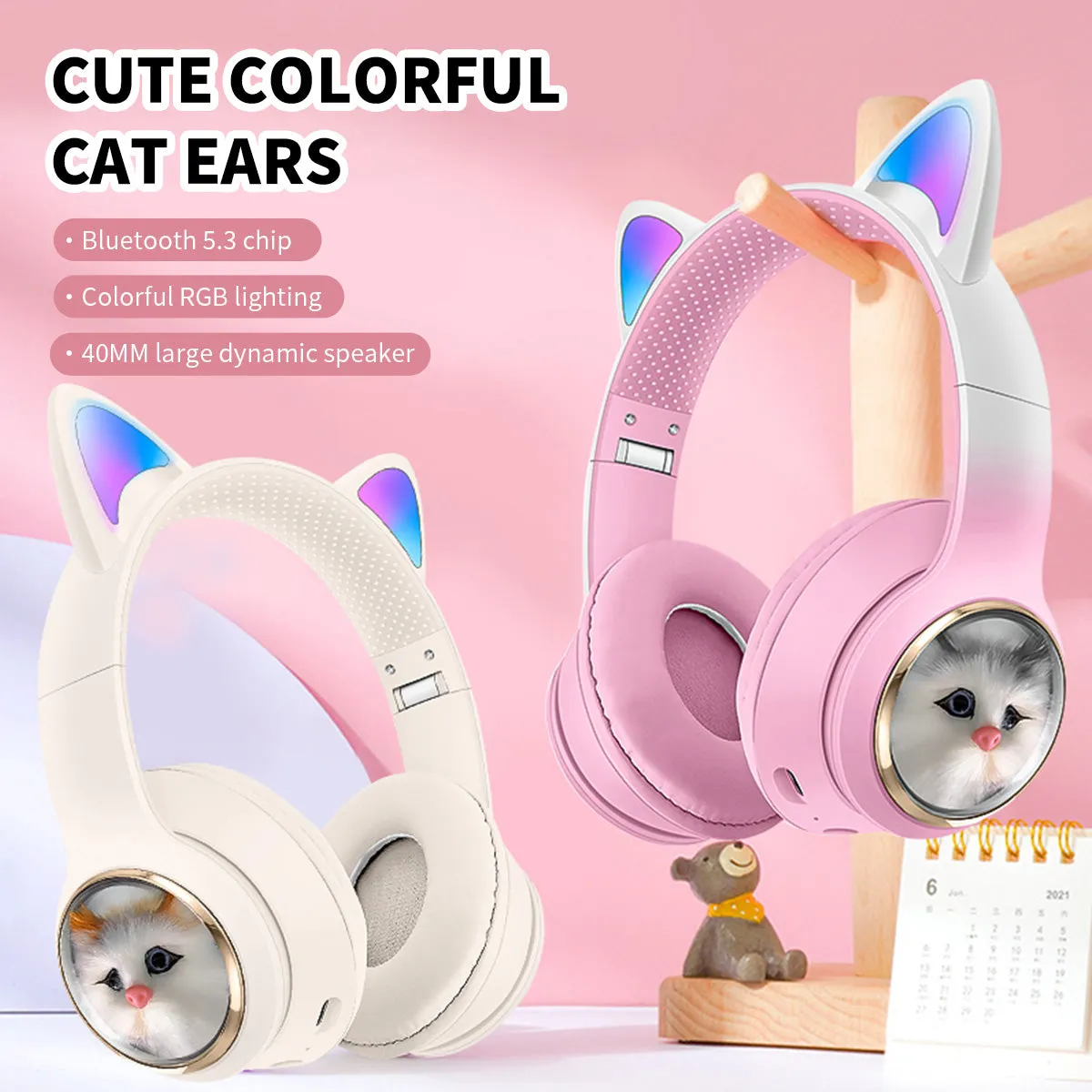 AKZ-09 Cat Ear Wireless Headphones for Kids Adults