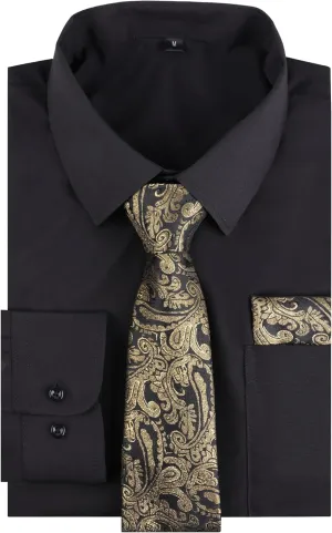 Alizeal 3pcs Mens Dress Shirt with Tie Pocket Square Set Classic Long Sleeve Shirts Matching Necktie Button Down Shirt