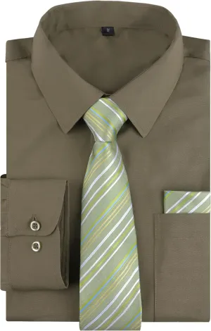 Alizeal 3pcs Mens Dress Shirt with Tie Pocket Square Set Classic Long Sleeve Shirts Matching Necktie Button Down Shirt