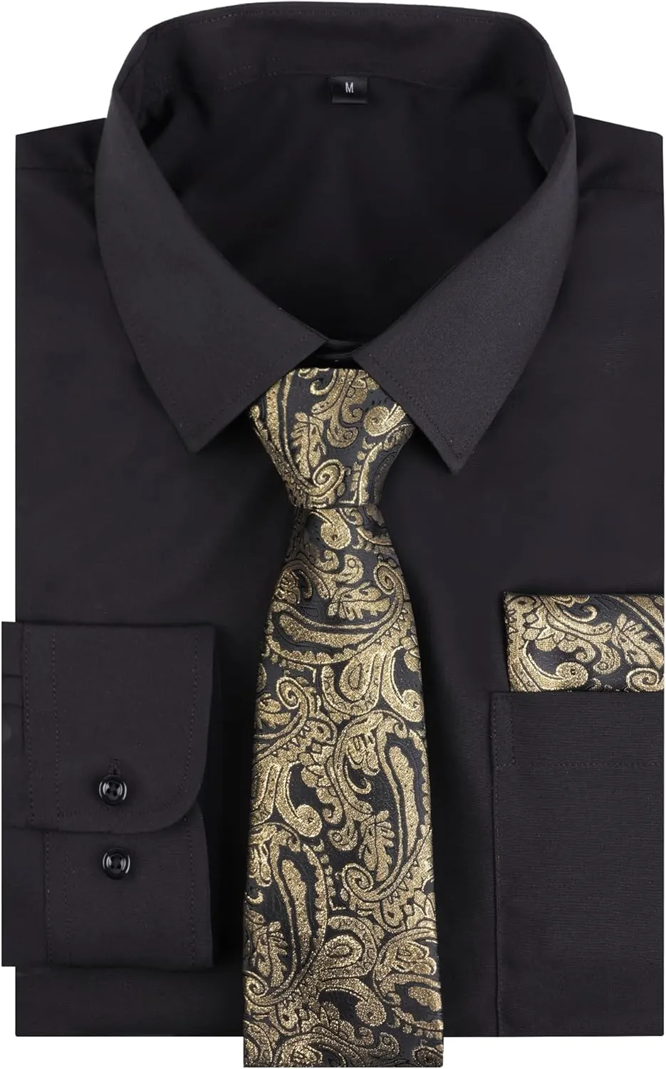 Alizeal 3pcs Mens Dress Shirt with Tie Pocket Square Set Classic Long Sleeve Shirts Matching Necktie Button Down Shirt