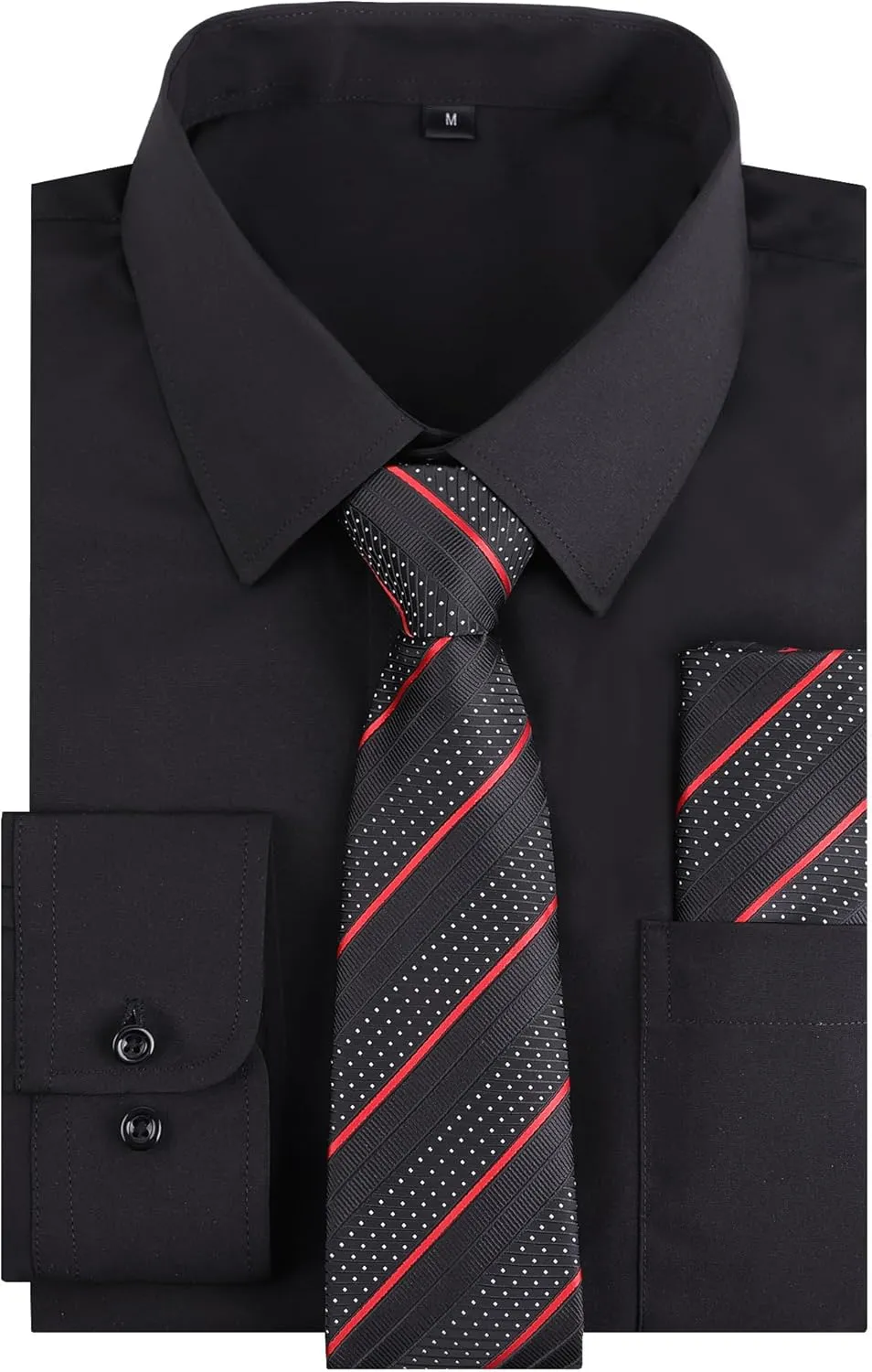 Alizeal 3pcs Mens Dress Shirt with Tie Pocket Square Set Classic Long Sleeve Shirts Matching Necktie Button Down Shirt