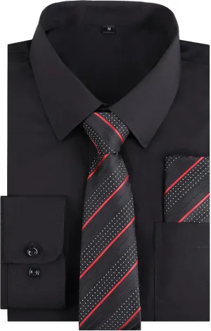 Alizeal 3pcs Mens Dress Shirt with Tie Pocket Square Set Classic Long Sleeve Shirts Matching Necktie Button Down Shirt