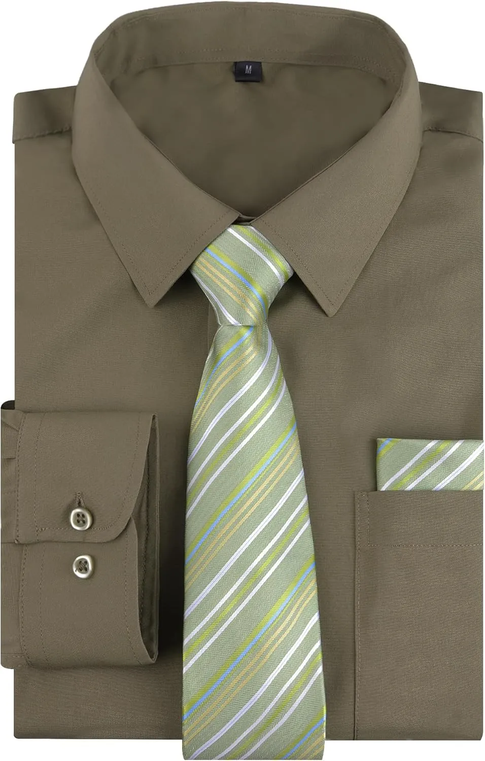 Alizeal 3pcs Mens Dress Shirt with Tie Pocket Square Set Classic Long Sleeve Shirts Matching Necktie Button Down Shirt