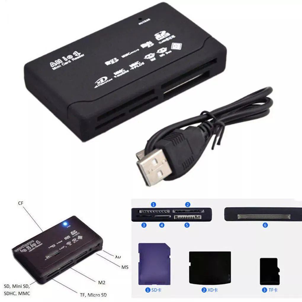 All In One Card Reader USB 2.0 SD Card Reader Adapter Support TF CF SD Mini SD SDHC MMC MS XD