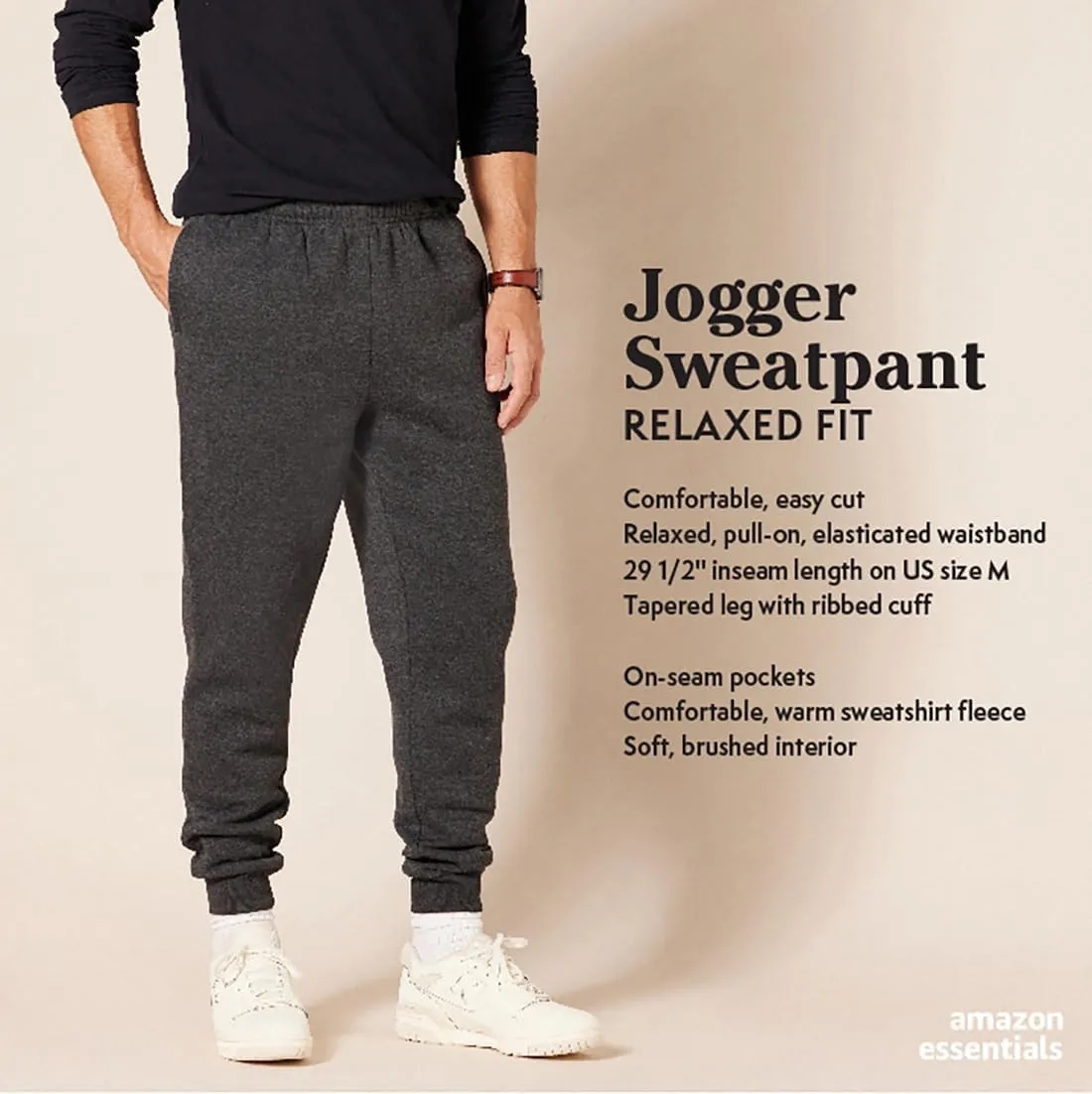 Amazon Essentials Men's Joggers Sweatpants, Fleece, Comfortable Fit