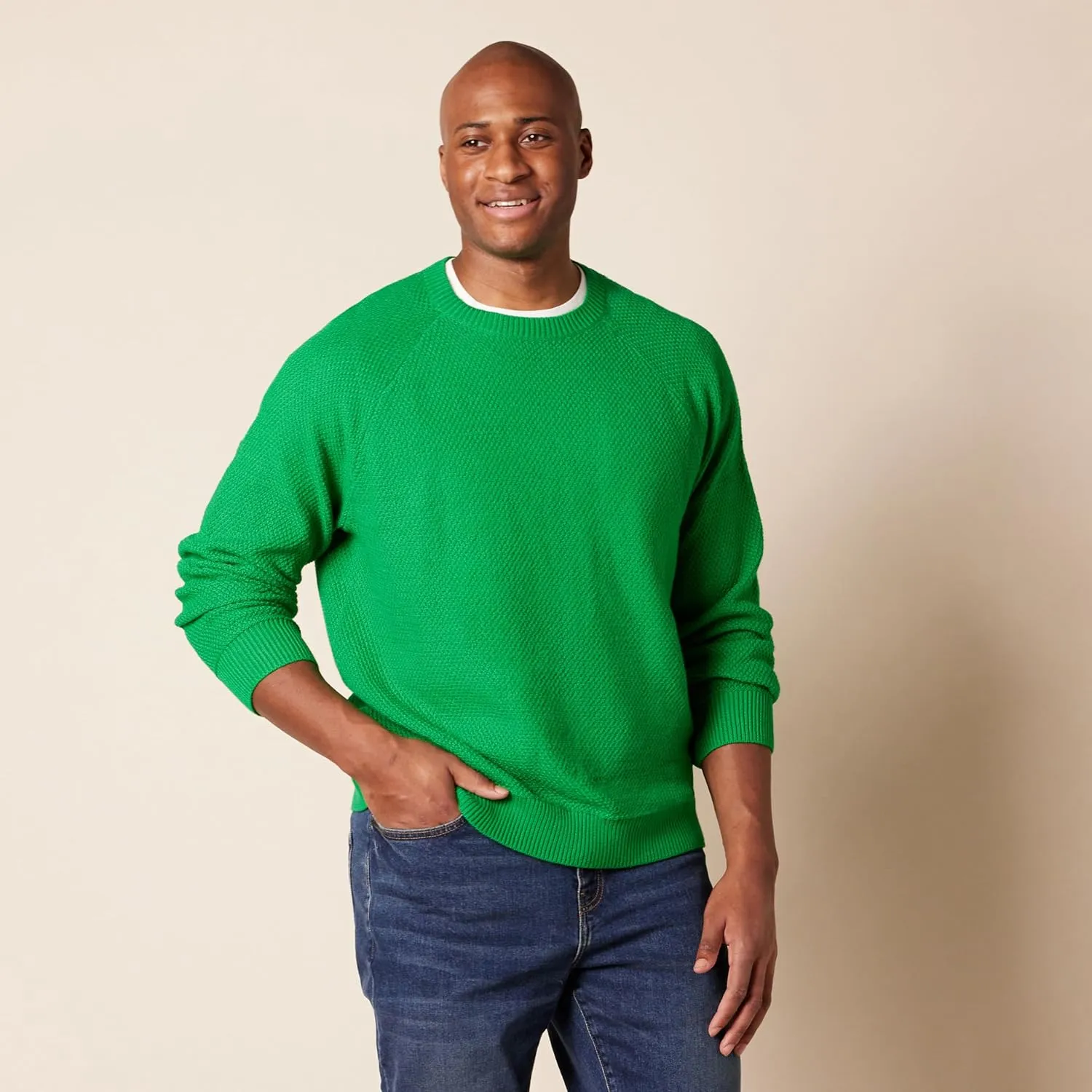 Amazon Essentials Oversized Crewneck Sweater for Men, Textured, Cotton