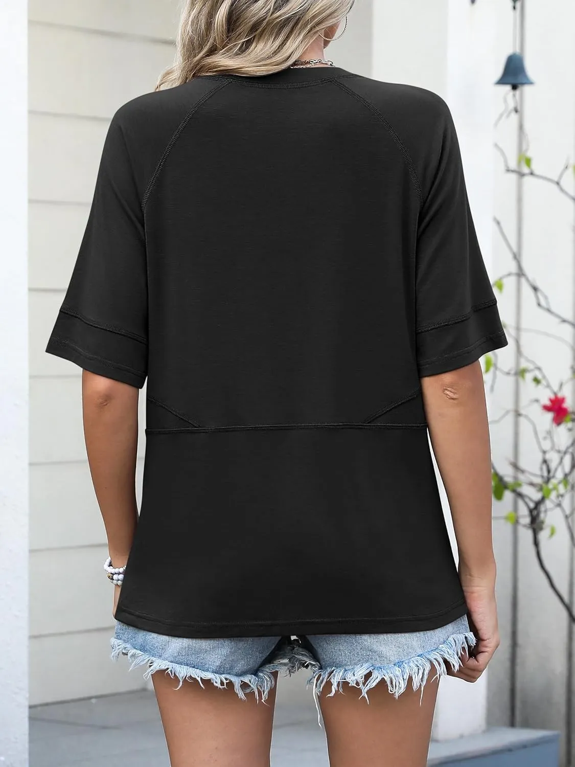 ANRABESS Womens Tops Crewneck Half Sleeve Loose Fit T Shirts Solid Cute Flowy Shirts Summer Casual Tees 2025 Trendy Outfits
