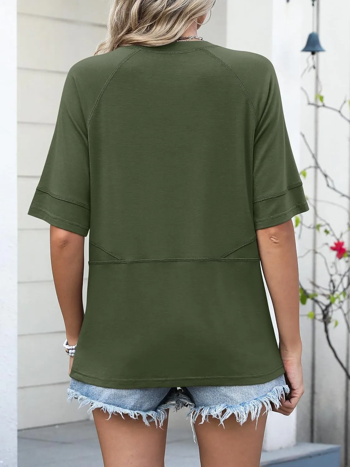 ANRABESS Womens Tops Crewneck Half Sleeve Loose Fit T Shirts Solid Cute Flowy Shirts Summer Casual Tees 2025 Trendy Outfits