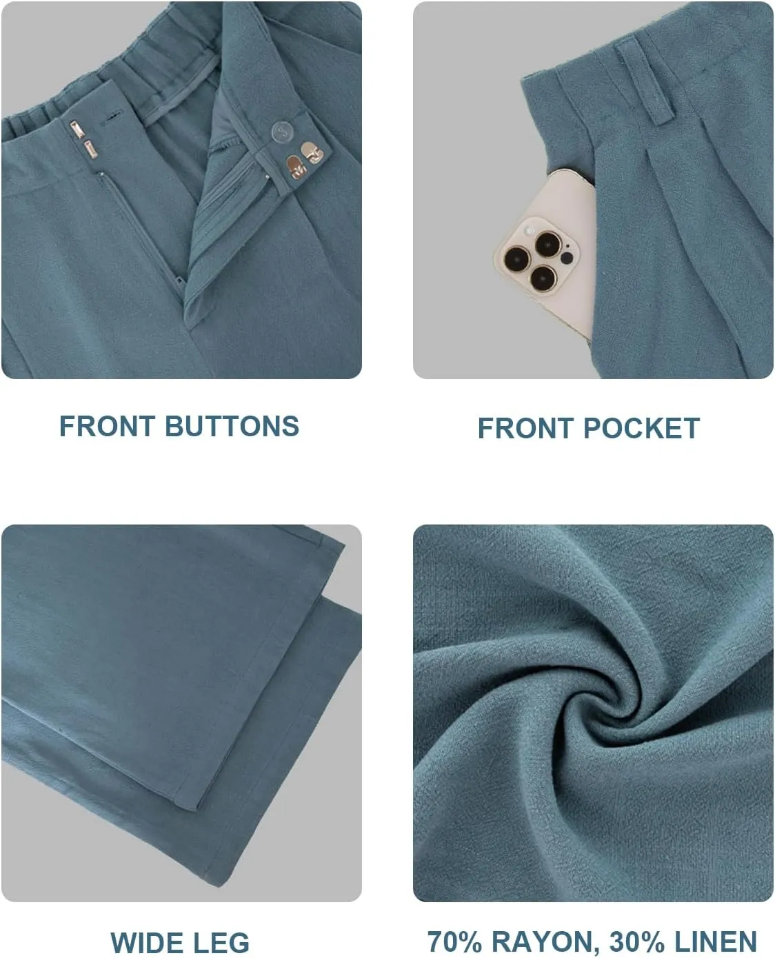 ANRILITA Linen Pants for Women High Waist Casual Flowy Pant Summer Wide Leg Trousers with Pocket